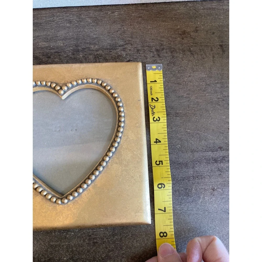 Vintage Style Gold Beaded Heart Shaped Square Picture Frame Tabletop Decor‎ 6x6